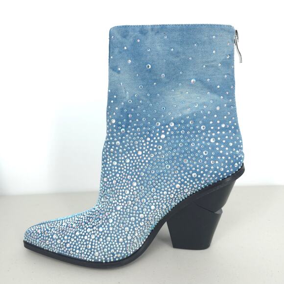 Azalea Wang Soulard Denim Western Rhinestone Booties Size 8.5 - Picture 10 of 16